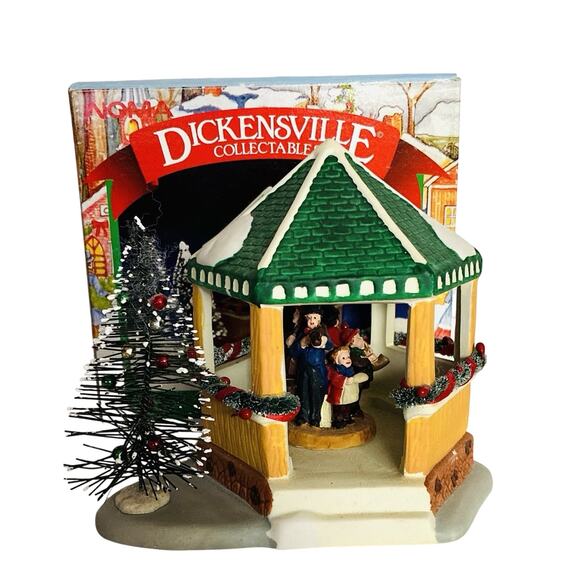 NOMA Other - Vintage Dickensville Retired 1997 NOMA Porcelain Gazebo Bottle brush trees 3D